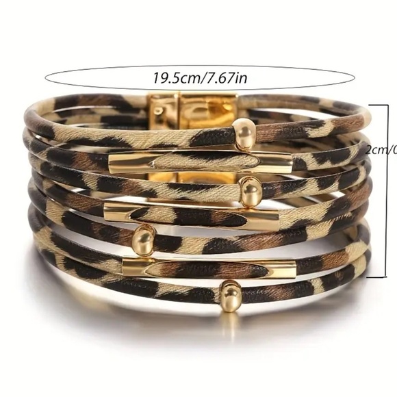 Leather Cuff Bracelet Leopard Animal Print - Picture 9 of 10